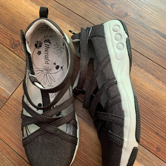Therafit Danielle Comfort Black Denim Canvas Fabric Causal Shoes Wmn Sz 8.5-9 - Picture 8 of 12